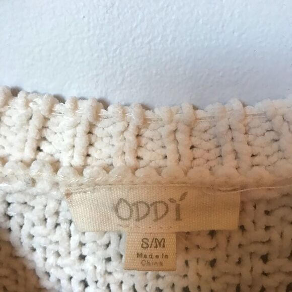 Oddy, S/M, lagenlook Cableknit sweater w/ handkerchief hem. Oatmeal and mustard - Picture 8 of 12